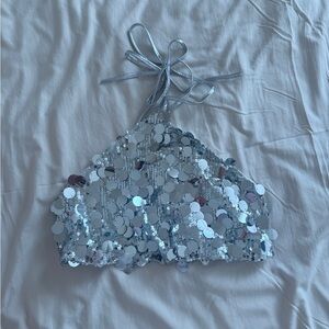 Silver Sequin Halter Top